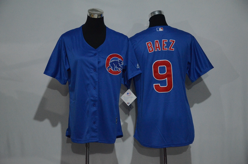 Womens 2017 MLB Chicago Cubs #9 Baez Blue Jerseys